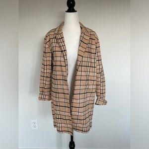 Stella Tweed Plaid Black/White /Tan Open Cardigan Jacket - Size Small - NWT